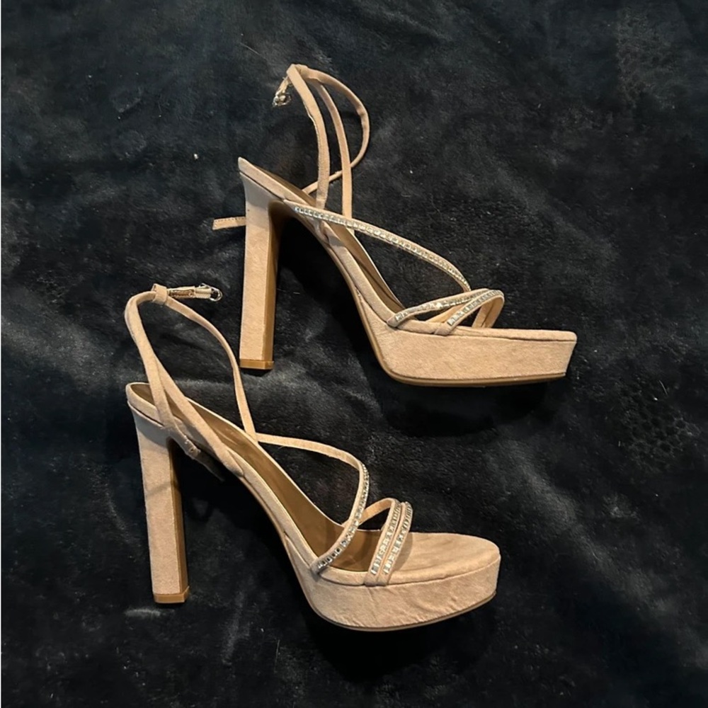 Nine West Nude Strappy Platform Heels